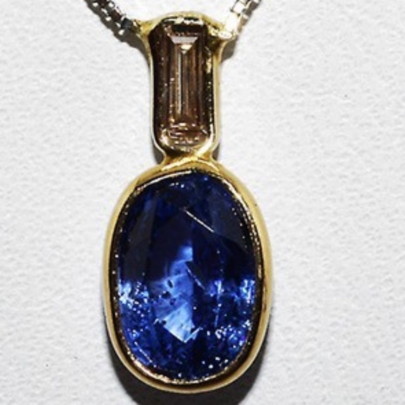 $1,900 10K/14K Gold 1.21CT Natural Ceylon Sapphire & Diamond 2-Stone Necklace - Picture 2 of 7